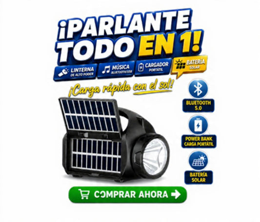 Radio Solar Multifuncional Linterna + Parlante + Power Bank | Ideal Emergencias y Camping