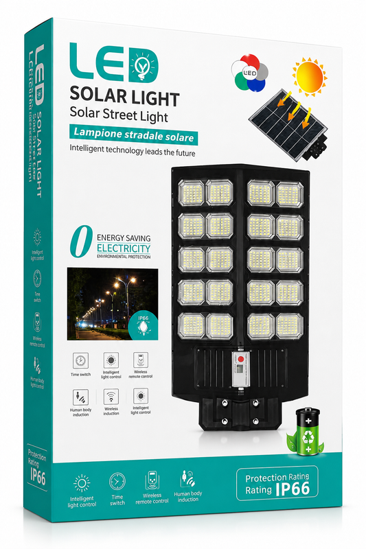 Lámpara Solar LED IP66 de Alta Potencia para Exteriores con Sensor Automático