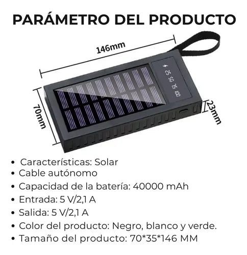Cargador Portatil Solar 40,000 mA