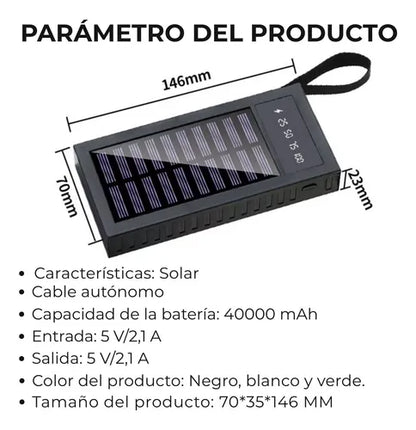 Cargador Portatil Solar 40,000 mA
